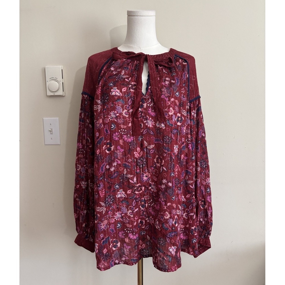 Monsoon Womens XL XXL Top Whimsigoth Floral Paisley Red Silver Fairy Flowy Cute